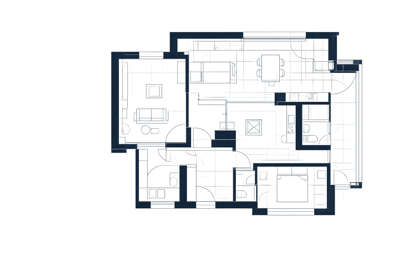 Wohnungsgrundriss mit eingezeichneten Sensor-Positionen